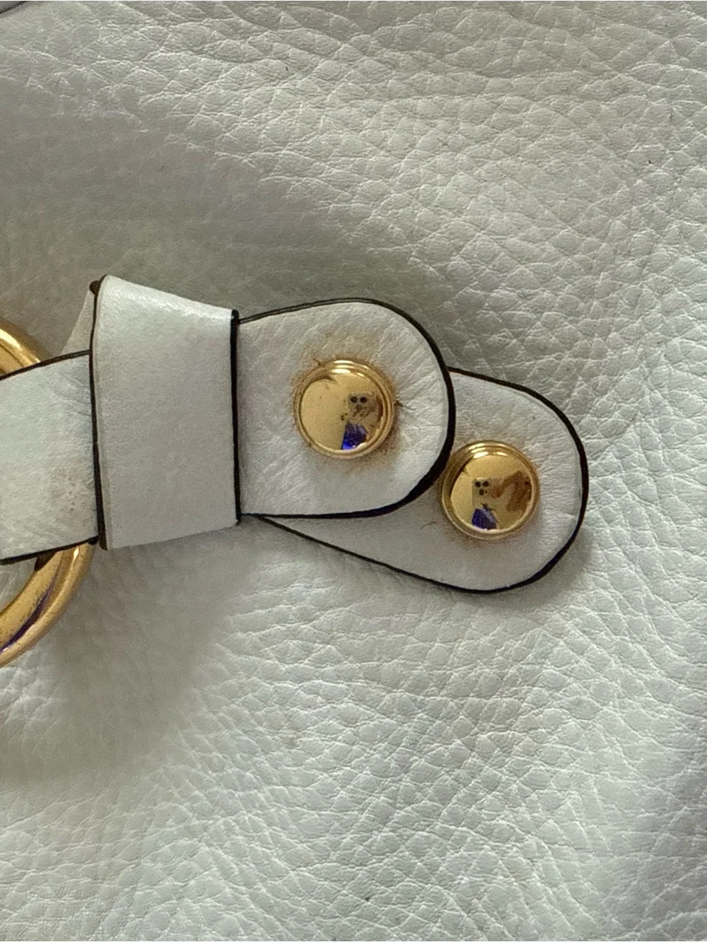 b. makowsky White Leather Shoulder Bag with Gold Ring Detail